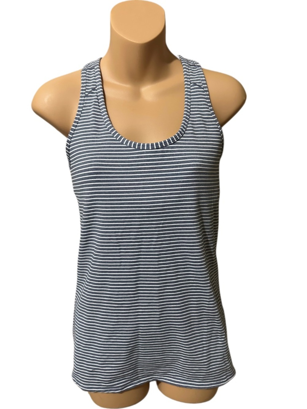 Athleta Navy and White Striped Racerback Tank Top